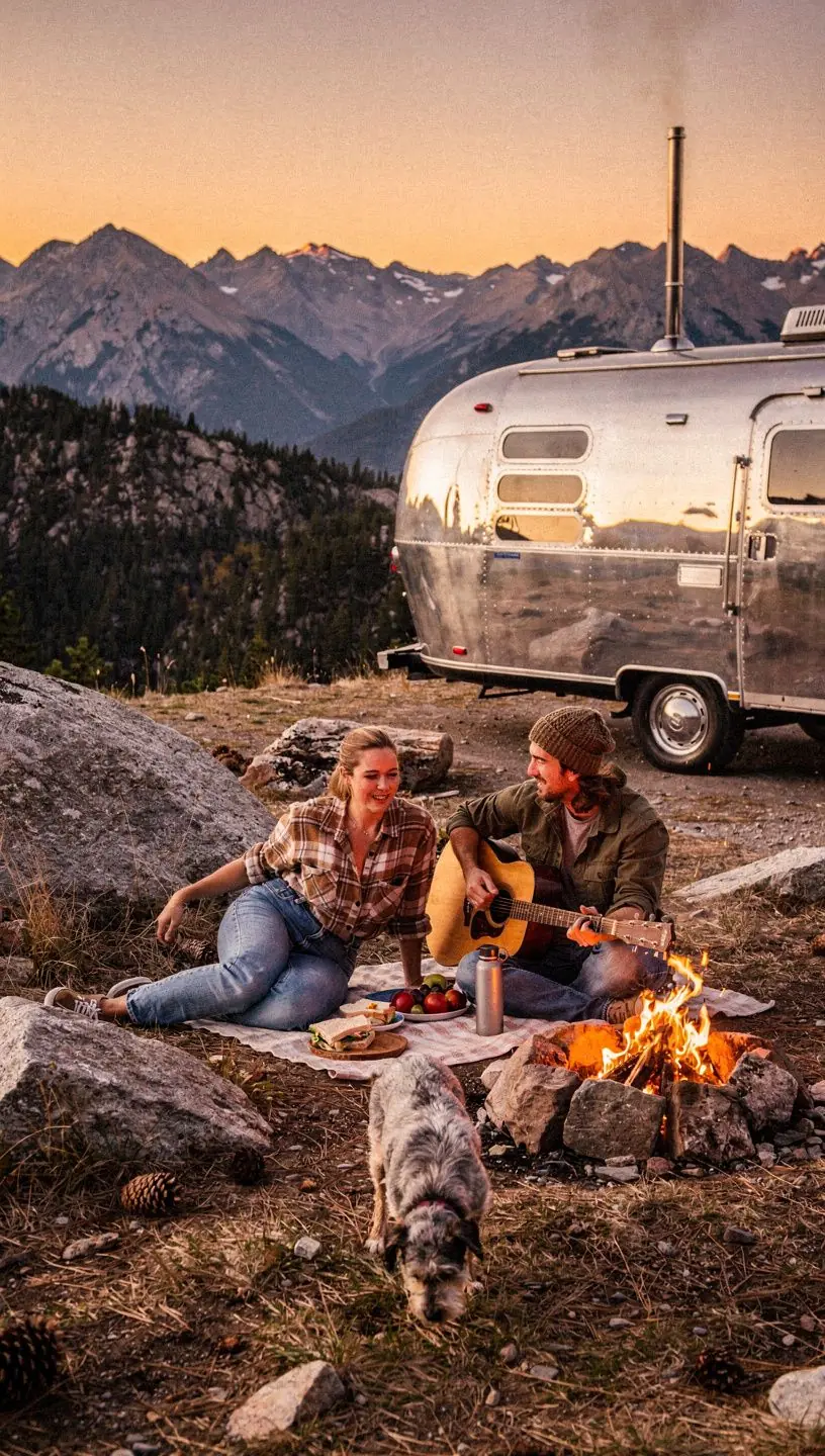 Семья, наслаждающаяся пикником у подножия горы в национальном парке.