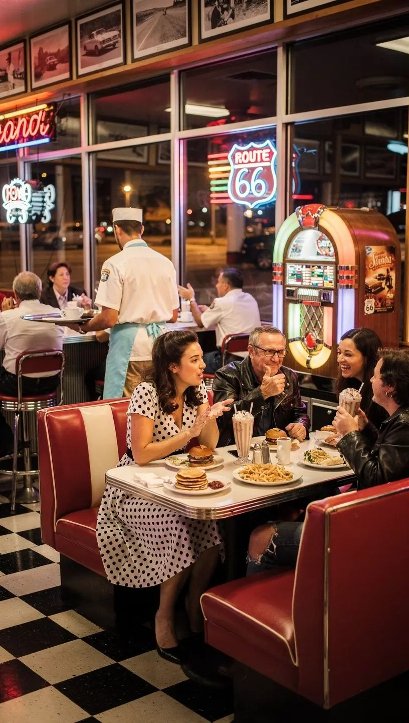 Классический автомобиль, припаркованный у знака "Добро пожаловать в штат".