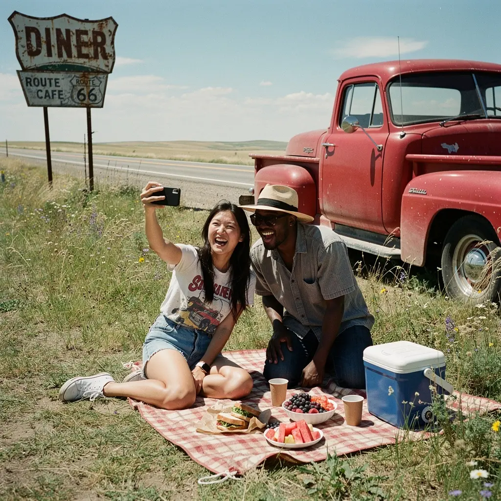 Дорога, ведущая через живописные национальные парки США, окружённая зелёными холмами.