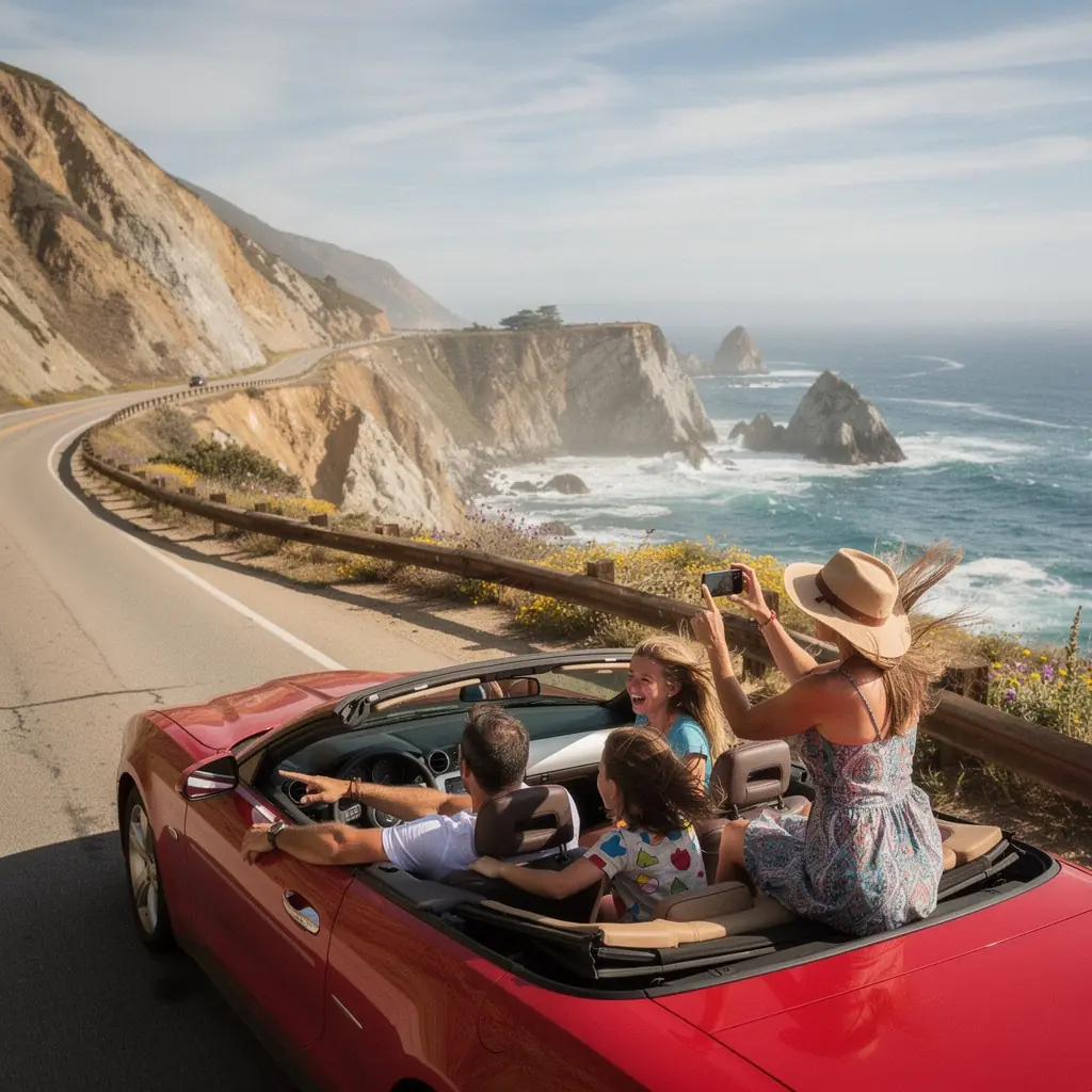 Дорога, ведущая через живописный национальный парк с зелеными холмами и голубым небом.